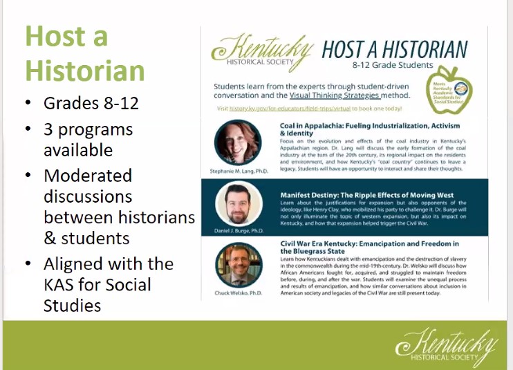 claudettedie's tweet photo. Connect with Katie Turner Teacher Resource Manager @KyHistSoc and book your #VirtualField, Host a Historian, or a Traveling Trunk
There are Title 1 scholarships for services! https://t.co/xppEl7qe1I @kedc_achieve @kedcgrants @KYWriteRight @DrJWEvansJr @jmattrock1 https://t.co/dNxSBFpTor