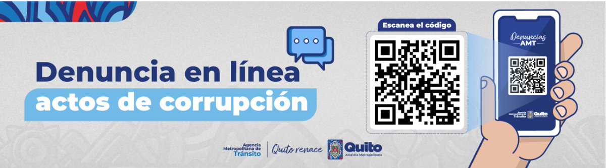 AMT_Quito's tweet photo. Recordamos a la ciudadanía, que sus denuncias están siendo atendidas.
Todas las denuncias de corrupción e irregularidades, las puede realizar en línea escaneando el código QR https://t.co/JK13teDK4y