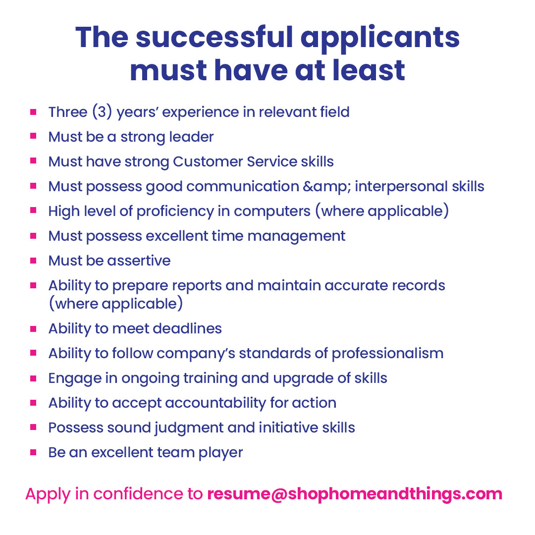 homeandthingsja's tweet photo. NEW JOB ALERT! 🚨 

We want YOU on our team! Apply in confidence to resume@shophomeandthings.com! 🥳 https://t.co/Bwz2gTLtrK