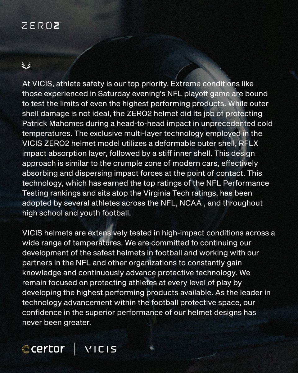 An official statement from VICIS.