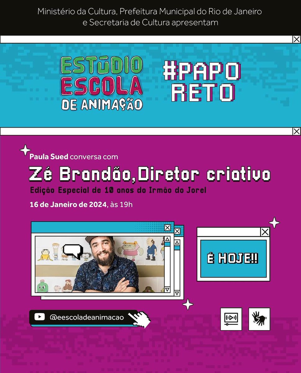 copastudio's tweet photo. Logo mais, às 19h, tem a estreia do #PapoReto 2024 em um episódio especial sobre os 10 anos de Irmão do Jorel, com @zeh_brandao, produtor executivo da série e diretor criativo do #CopaStudio! 

Evento online, gratuito e com tradução simultânea em libras! https://t.co/RJHNnAT5NW https://t.co/KbCjojWmsq