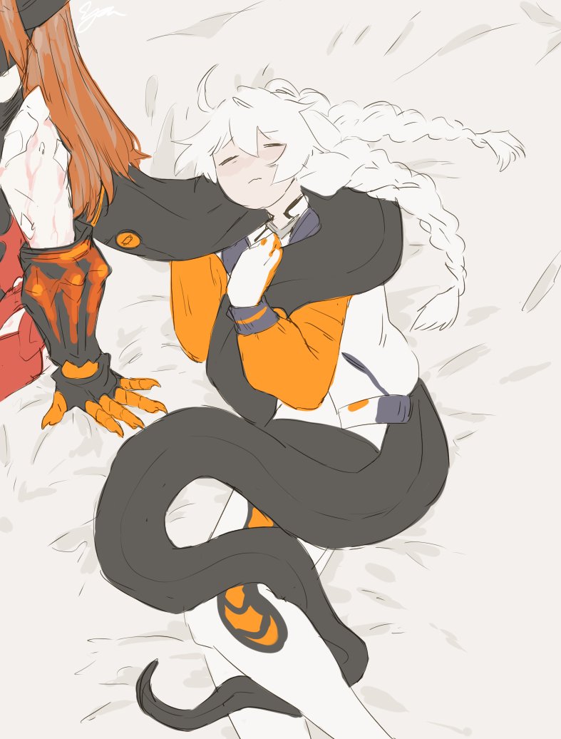 sleeping on mom's tail