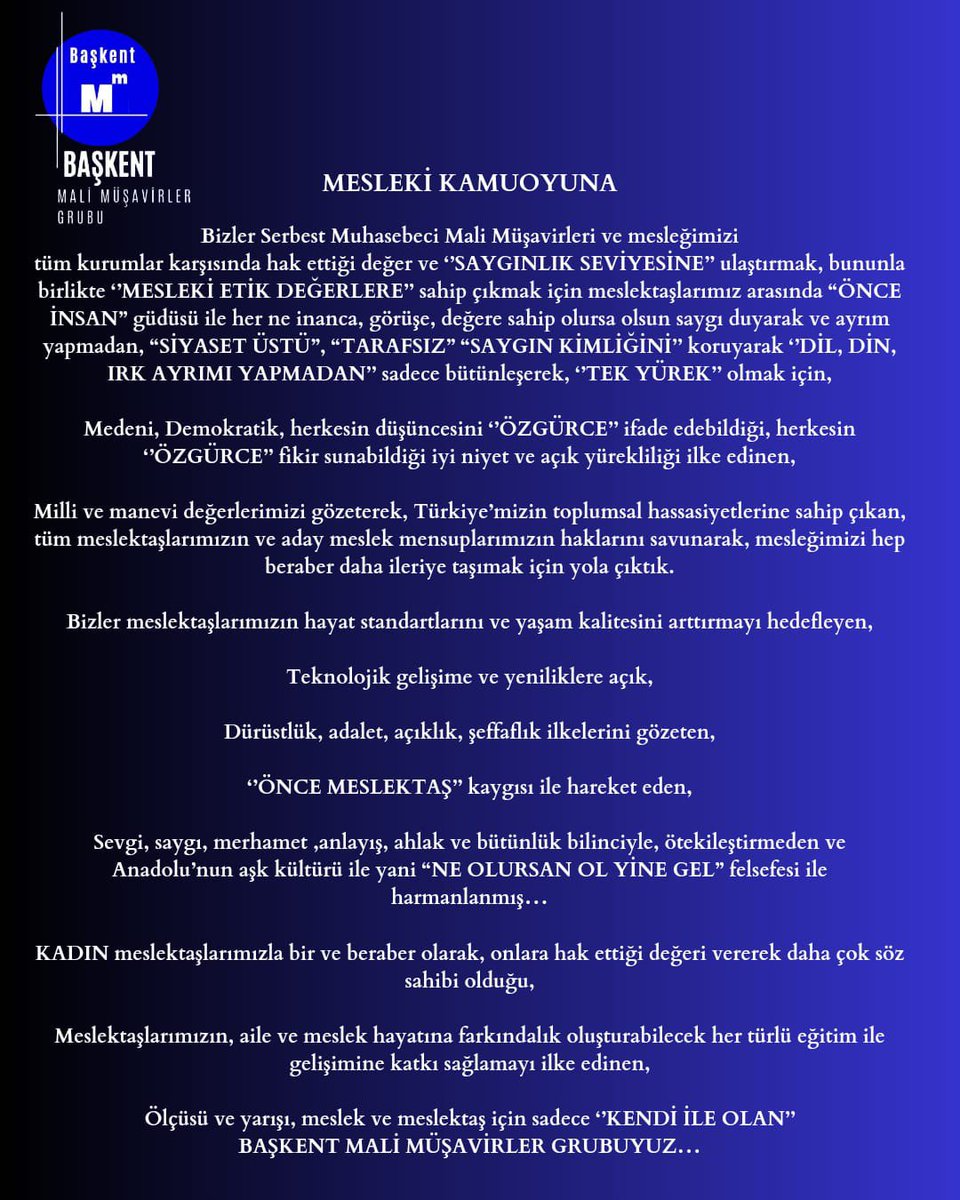 @başkent Mali Müşavirler Grubu 
<a href="/MuhasebeBT/">Muhasebe Bilenler</a> <a href="/turmob/">TÜRMOB</a> <a href="/MustafaOrman1/">Mustafa OrmanⓂ️Ⓜ️</a> <a href="/OzelgulSule/">Şule Özelgül Yaman</a> <a href="/yuksel1806/">YÜKSEL KÖSE</a>