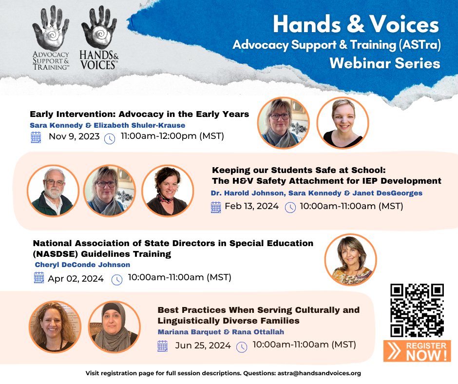 HandsandVoices's tweet photo. Hands &amp; Voices Advocacy Support and Training (ASTra) Webinar Series

Next Webinar
Keeping our Students Safe at School:  The Hands &amp; Voices Safety Attachment for IEP Development

Feb 13, 2024
10:00am-11:00am MST

Register Now: https://t.co/5pkbxAoIjN https://t.co/wy9YnSQQEx