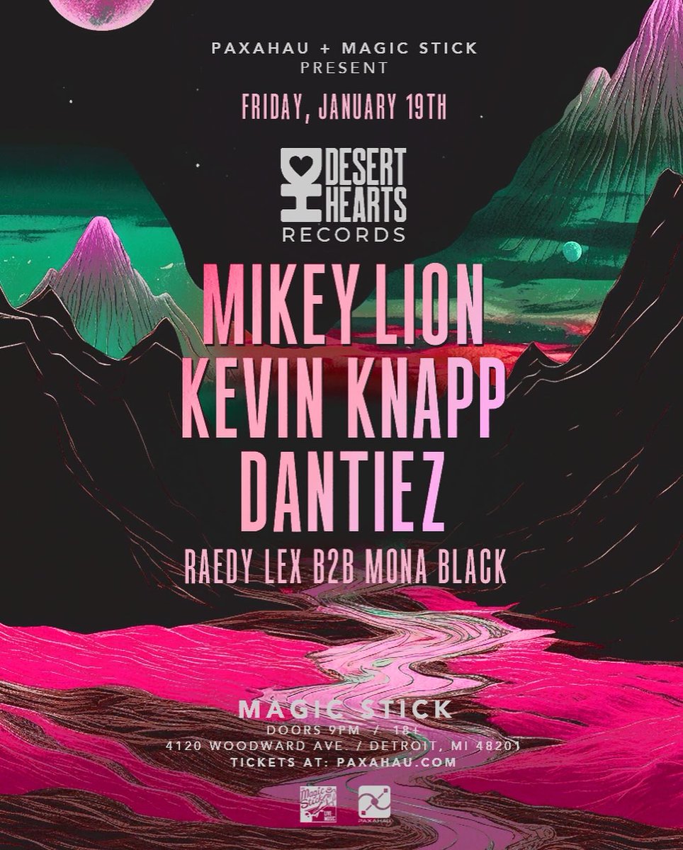 Mega vibes coming to Detroit this Friday!  Throwing our first Desert Hearts Records party in The D at Magic Stick. Me, <a href="/KevKnapp/">Kevin Knapp</a>, <a href="/Dantiez_S/">Dantiez</a>, &amp; more about to shred while the Lions are still kickin’!