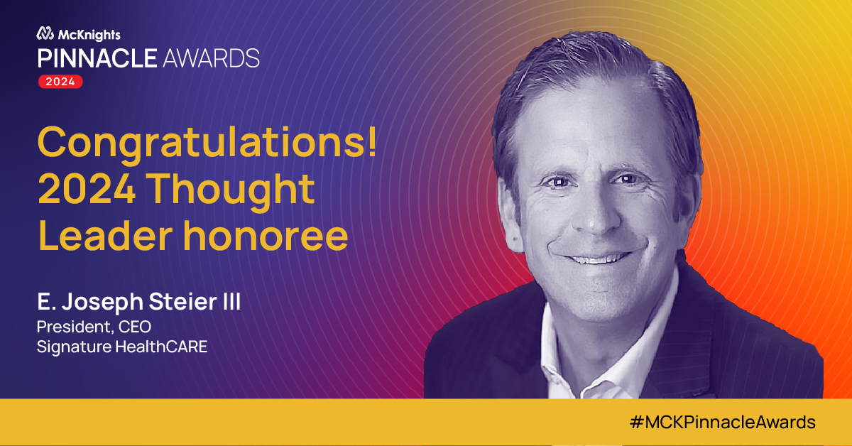 _McKnightsSL's tweet photo. Congratulations to E. Joseph Steier III, President, CEO of @LTCrevolution, for being named a 2024 Thought Leader honoree! #MCKPinnacleAwards
Join us for the live celebration: https://t.co/A96b4c5RMT https://t.co/0jbCUW6AO4