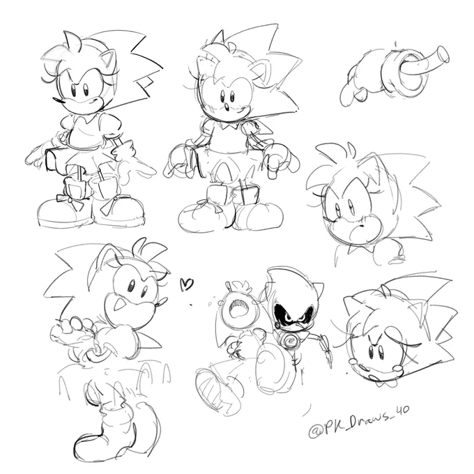 Here are some quick studies of Amy and Metal Sonic I made before drawing the cover art! 