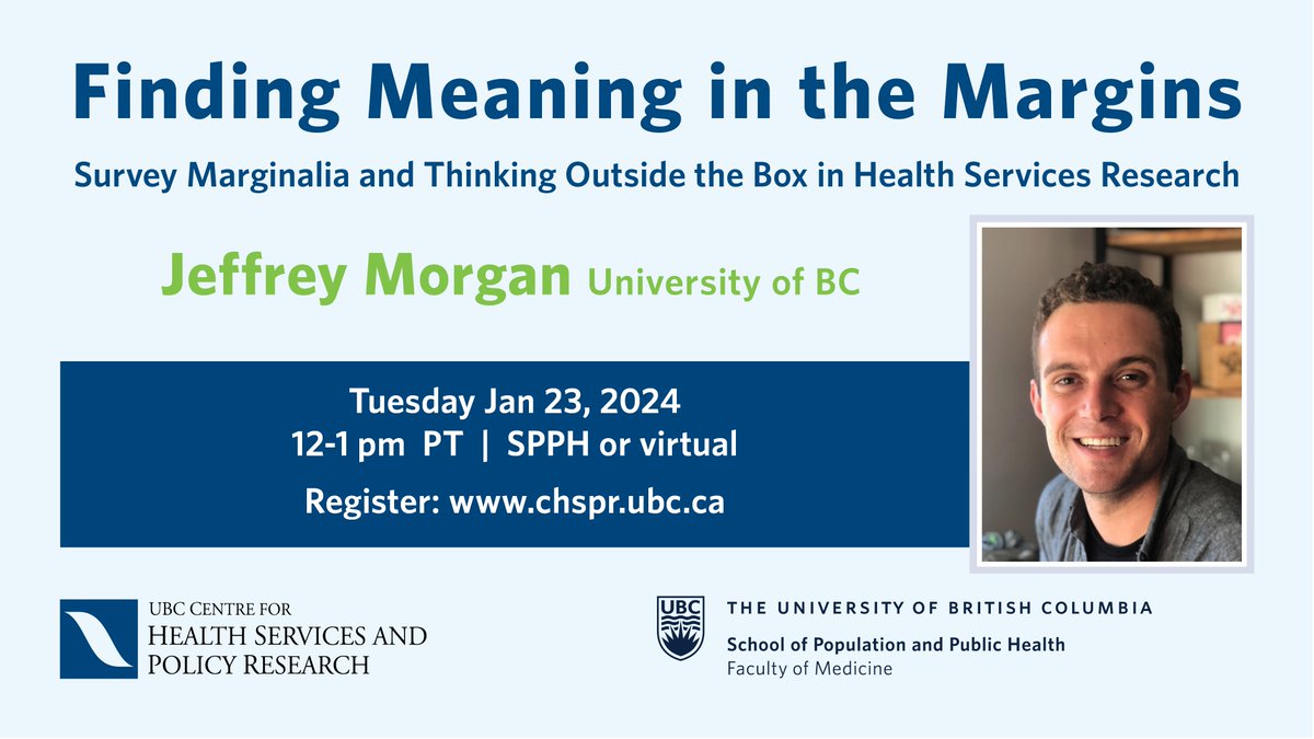 One week away! Our first lunch seminar of 2024 features @ubcspph PhD student Jeffrey Morgan @jefmorgs speaking about notes, doodles & comments left in survey margins & what they tell us about the relship between data & the phenomenon we hope to measure. chspr.ubc.ca/2023/12/29/chs…