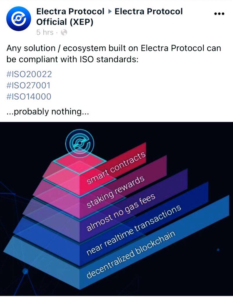 PDB3331's tweet photo. @jazminpinedo @ElectraProtocol $XEP @ElectraProtocol
#layer1
#NonSecurity
#7mMC
#soonOmniXEP=layer2
#soonSmartEP=layer2
#ISOstandardsCompliant
#EasyToMakeTokens
#EasyToMakeNFTs https://t.co/9UbiuX9QAU