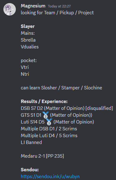 WVBYN's tweet photo. Looking for team, please accept me.

Likes n retweets appreciated

Sendou:
https://t.co/YdBZ1Y9f0W

DM on discord if you're interested https://t.co/sgRqkVPgzo