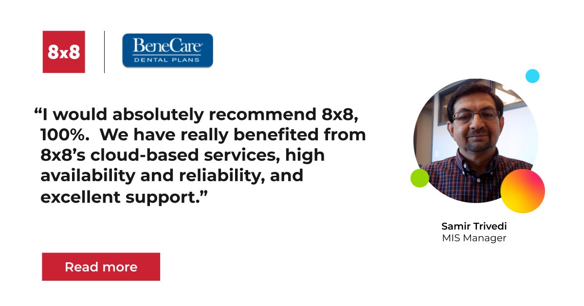 8x8's tweet image. How did BeneCare Dental Plans eliminate siloes &amp;amp; gain flexibility for its #hybridworkforce? By moving to the cloud with 8x8 #XCaaS! Read how 8x8's reliability &amp;amp; convenience enables staff to easily collaborate &amp;amp; help patients across 6 states: bit.ly/3sLMQOp #CCaaS #UCaaS