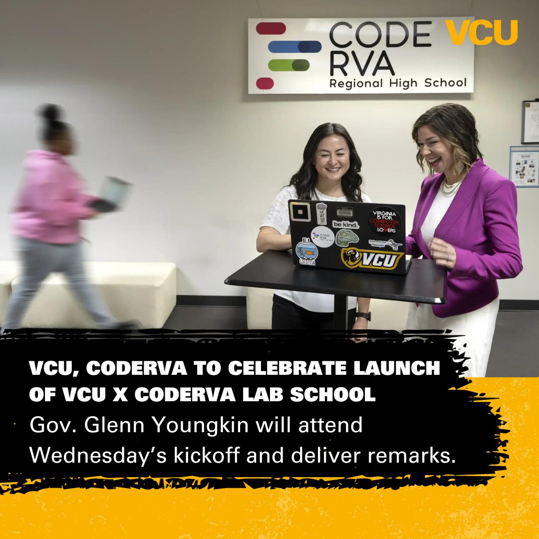 Nearly 100 high school students will celebrate the new #VCU x @CodeRVA1 Lab School — a joint project of the School of Education’s @TeachRTR at VCU and CodeRVA Regional High School. @GovernorVA will attend Wednesday’s kickoff and deliver remarks Read more: news.vcu.edu/article/2024/0…