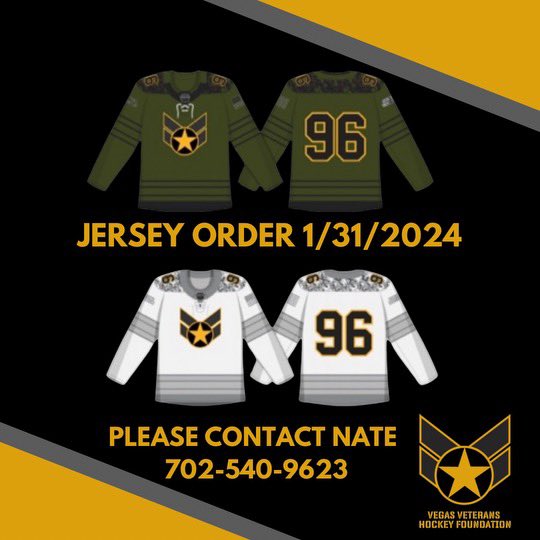 VVHFoundation's tweet photo. We are finalizing our next jersey order.  Jerseys are available for both members and supporters. 

To place your order, get sizing info and check number availability please contact Nate: 702-540-9623 https://t.co/IaC5Yxs6FZ