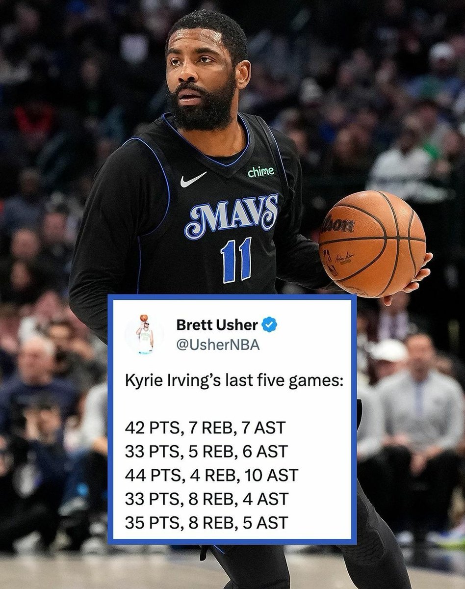 En sus ultimos 5 partidos Kyrie promedio:

-37.4 PTS
-6.4 REB
-6.4 AST

(<a href="/UsherNBA/">Brett Usher</a> @houseofhighlights)