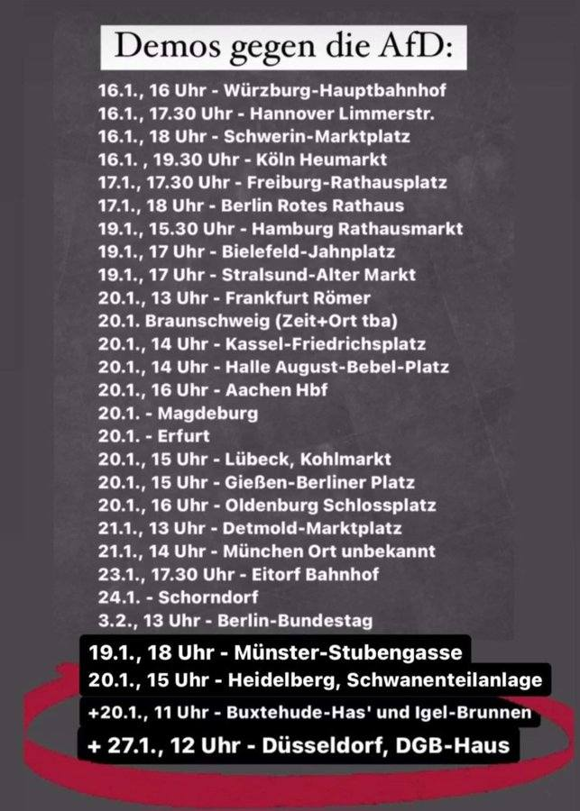 Gegen_die_AfD's tweet photo. Fakt ist, heute haben wir in #Wuerzburg, #Koeln, #Hannover spontan nicht ganz in einer Woche mehr als 40000 Leute auf die Straße bekommen, seit letzter Woche mehr als 100000 tsd. Und das ist erst der Anfang! 2024 wird heiß! #AfD #NoAfD @Volksverpetzer @ThomasLaschyk https://t.co/fqrbR9QQy0