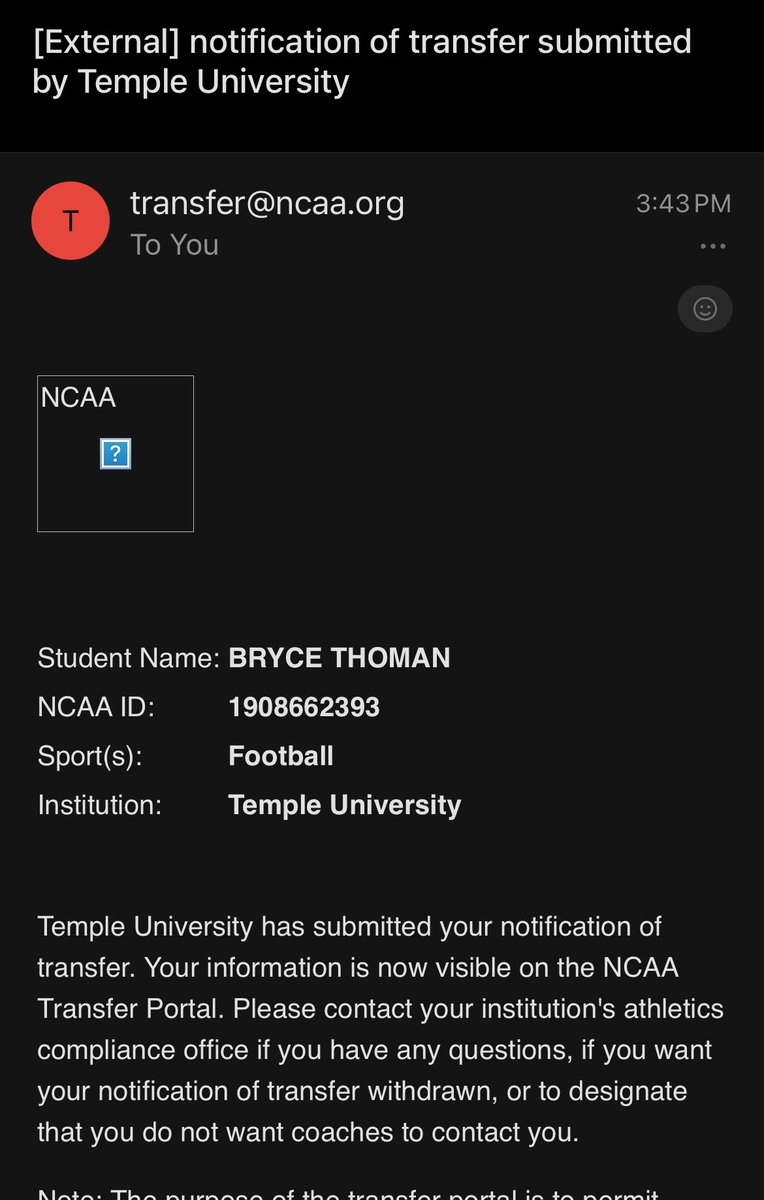 Officially in the portal as a graduate transfer with 1 year left of eligibility. Offensive line.