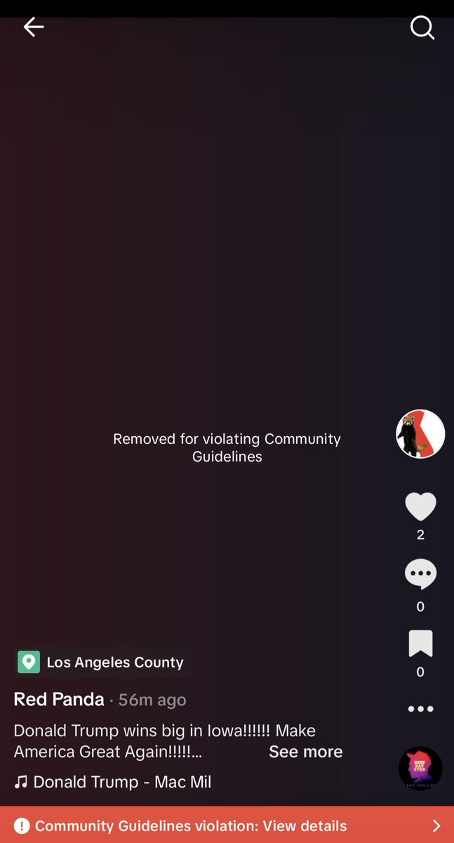 RPP_TheReal's tweet photo. This is my second TikTok video to be removed. It is pretty obvious what side TikTok is on. All I was doing was congratulating Donald Trump for winning Iowa and this video gets removed. #RedPandaPolitics #RedPandas #RedPanda #InternetCensorship https://t.co/auiIjSjV6e