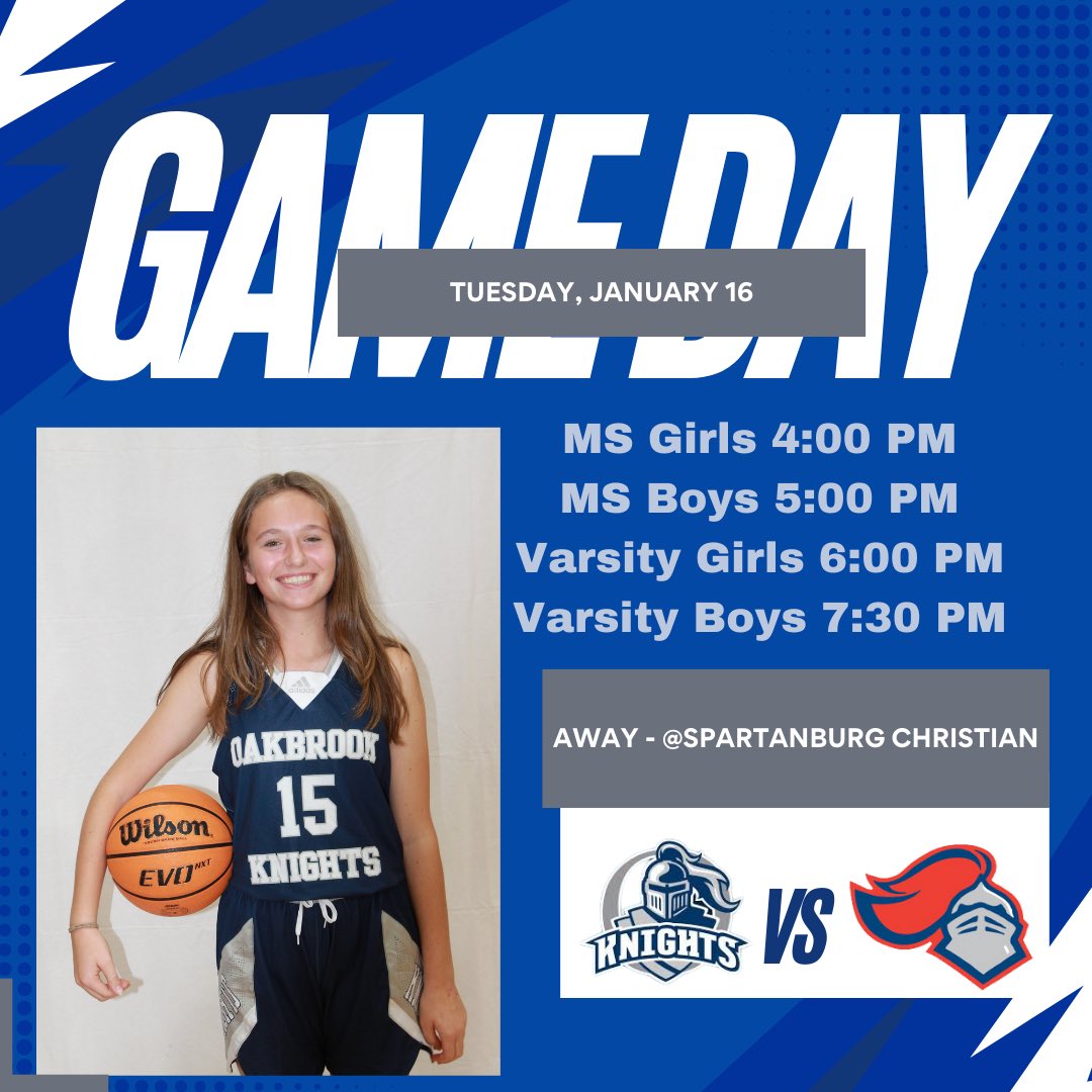 Good luck to all four of our basketball teams as they travel cross town to take on Spartanburg Christian Academy. #LetsGoKnights