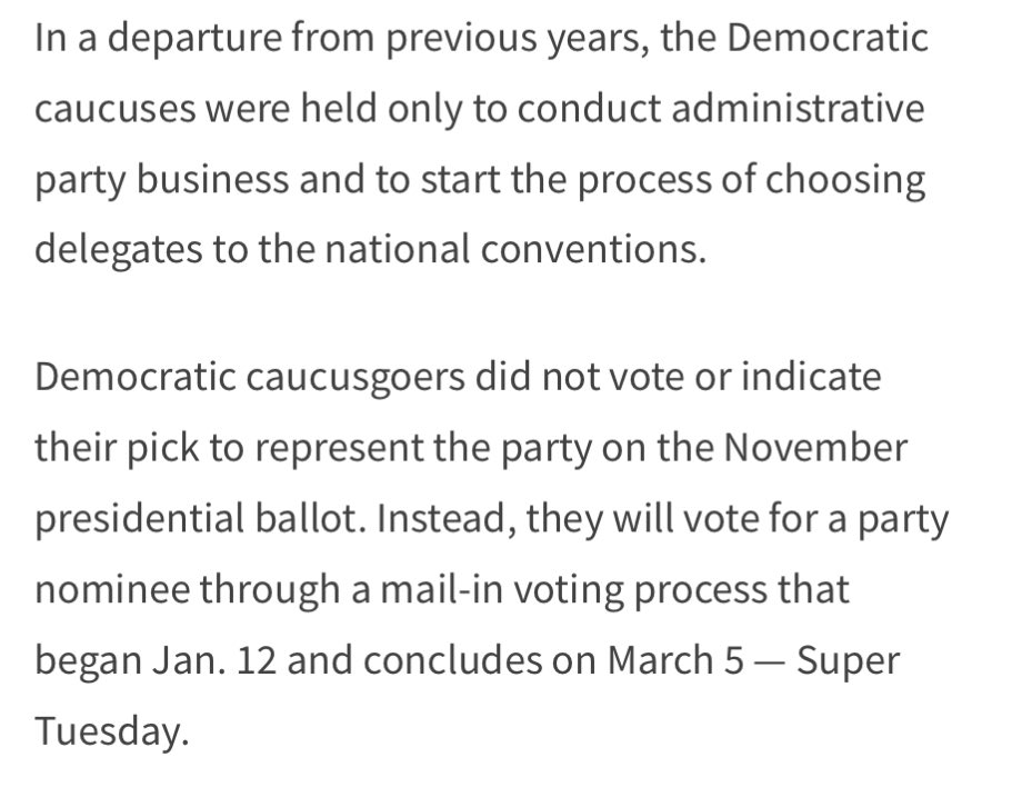 atheistdj's tweet photo. @MilesDibble76 @KrauseForIowa @sdjostu @DNC @iowademocrats Dems didn’t caucus in IA. https://t.co/5ZaxYeHUVm