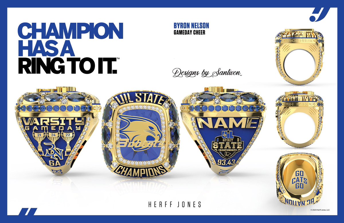CONGRATULATIONS <a href="/ByronNelsonHigh/">Byron Nelson HS</a> <a href="/bncheer/">Byron Nelson Cheer</a> BOBCATS, 2024 UIL GAMEDAY STATE CHAMPIONS! GO CATS GO!

#DBSchamprings #designsbysantwon #hjchamprings #herffjones #evolvechamprings #championshiprings #champrings  #statechampions