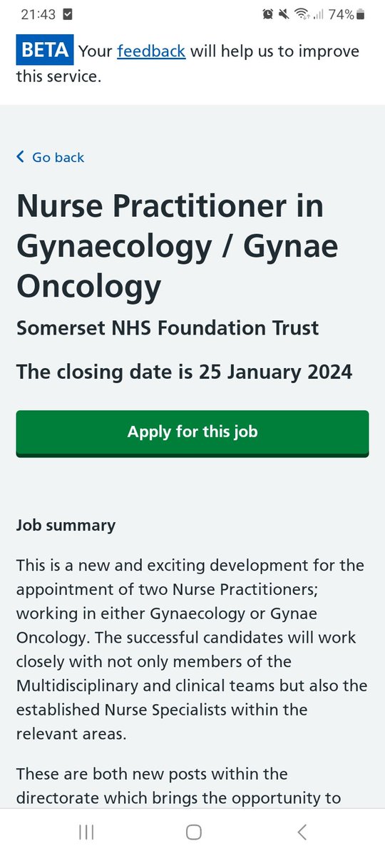 Two exciting opportunities to join our team, new Nurse practitioner posts within Gynaecology and Gynae Oncology. 
Drop me a line to have a chat if you are interested, we really are quite nice to work with 😊 <a href="/SomersetFT/">Somerset NHS Foundation Trust</a>
jobs.nhs.uk/candidate/joba…