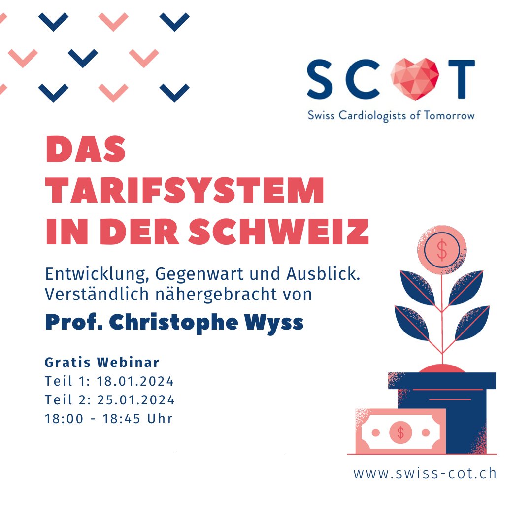 Noch zweimal Schlafen bis zum ersten SCOT Webinar: Prof. Christophe Wyss (Präsident Tarifkommission, interventionelle Kardiologie Klinik Hirslanden) erklärt das ambulante und stationäre Tarifsystem. Anmelden: nicolas.schaerli@gmail.com Infos: swiss-cot.ch/event/das-tari…