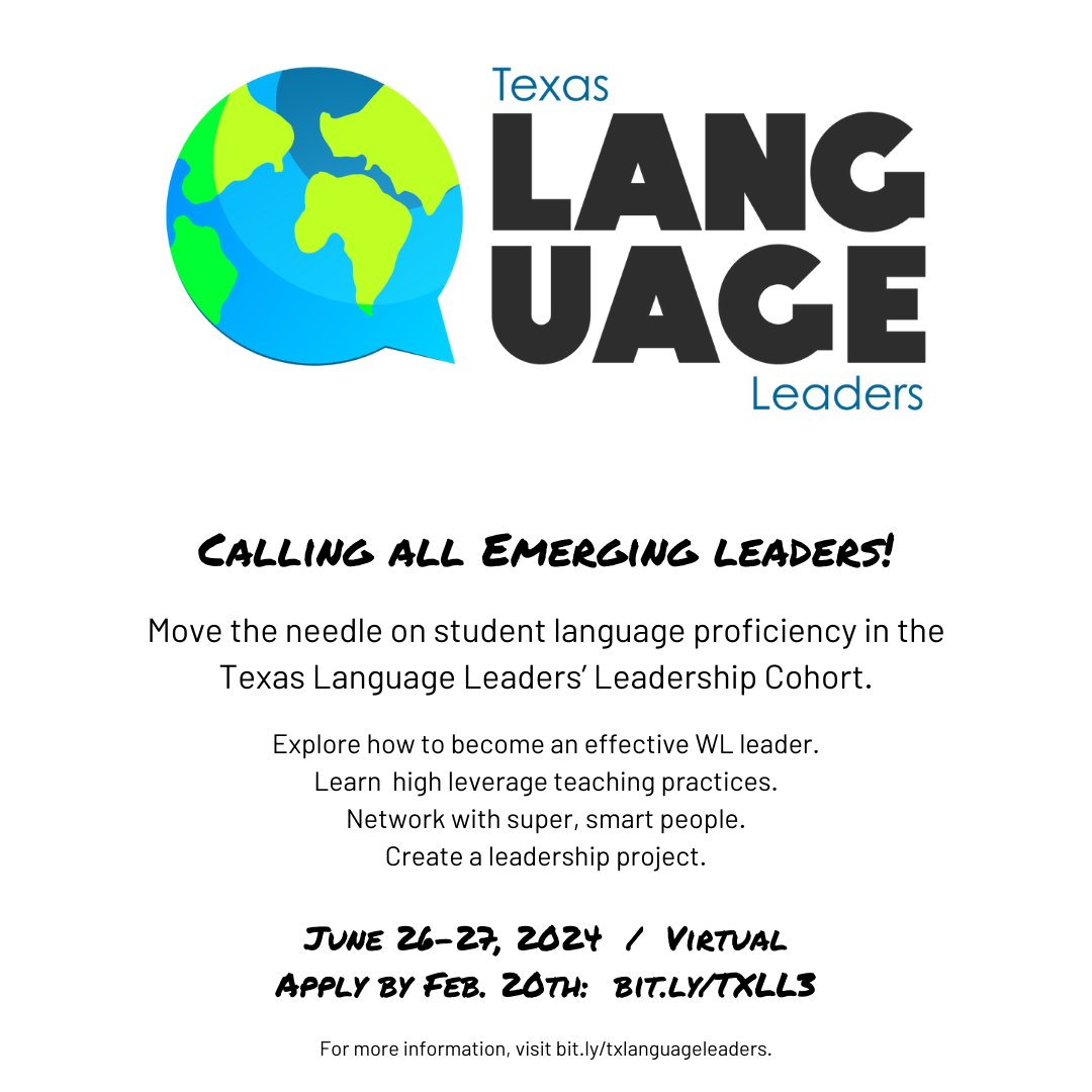 R10 World Languages (@r10worldlangs) on Twitter photo Texas World Language educators, build community and leadership skills in our third, annual TxLL Cohort 🎉 Applications are due February 20th: bit.ly/TXLL3. <a href="/TFLA_Tweets/">TFLA</a> <a href="/TexasTALS/">Texas TALS</a> <a href="/Region10ESC/">Region 10 ESC</a> #txlanguageleaders Texas World Language educators, build community and leadership skills in our third, annual TxLL Cohort 🎉 Applications are due February 20th: bit.ly/TXLL3. <a href="/TFLA_Tweets/">TFLA</a> <a href="/TexasTALS/">Texas TALS</a> <a href="/Region10ESC/">Region 10 ESC</a> #txlanguageleaders