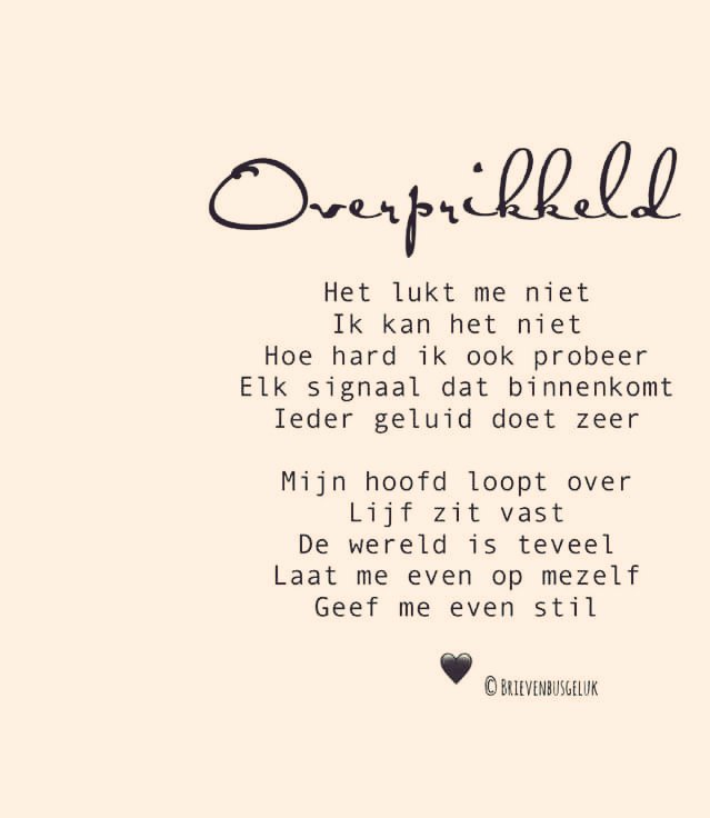 Hoe kan het toch dat iemand die ik niet ken, precies weet te verwoorden wat ook ík voel... Heel bijzonder ❤️❤️❤️ #HetIsOp #Moe #Overprikkeld #Opgebrand #Grenzen