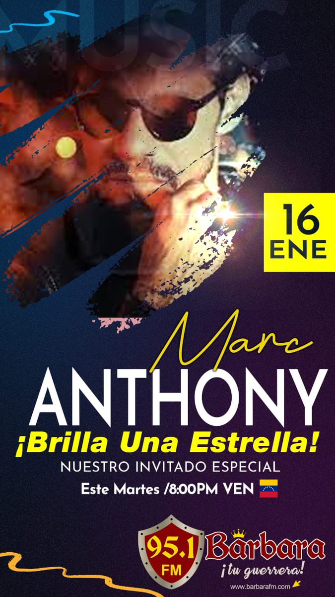 Barbara951FM's tweet photo. Esta noche a las 8 hora Venezuela🇻🇪 y 7 hora Miami 🇺🇸 gran especial con @MarcAnthony @MarcAnthonyCF @marcanthonyclub #tonight a través de Bárbara 95.1FM y https://t.co/yXrRmaUA28 https://t.co/7rDuw52MAE