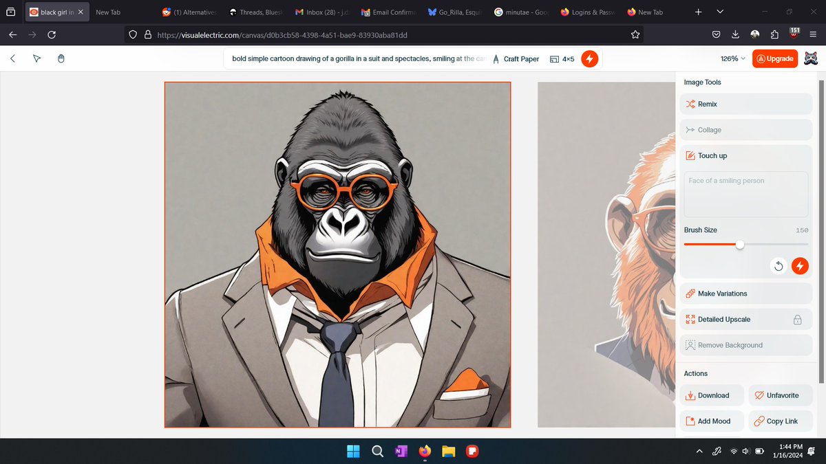 jdhmakes's tweet photo. NEW POST, WHO DIS? Visual electric prompt: gorilla in a suit and spectacles, smiling at the camera, white backdrop, portraiture headshot //I like V.E.'s interface more than MJ's Discord, but still wish it plugged into a full featured editor like Photoshop.
#visualelectric #AIart https://t.co/ysucb5LPyk
