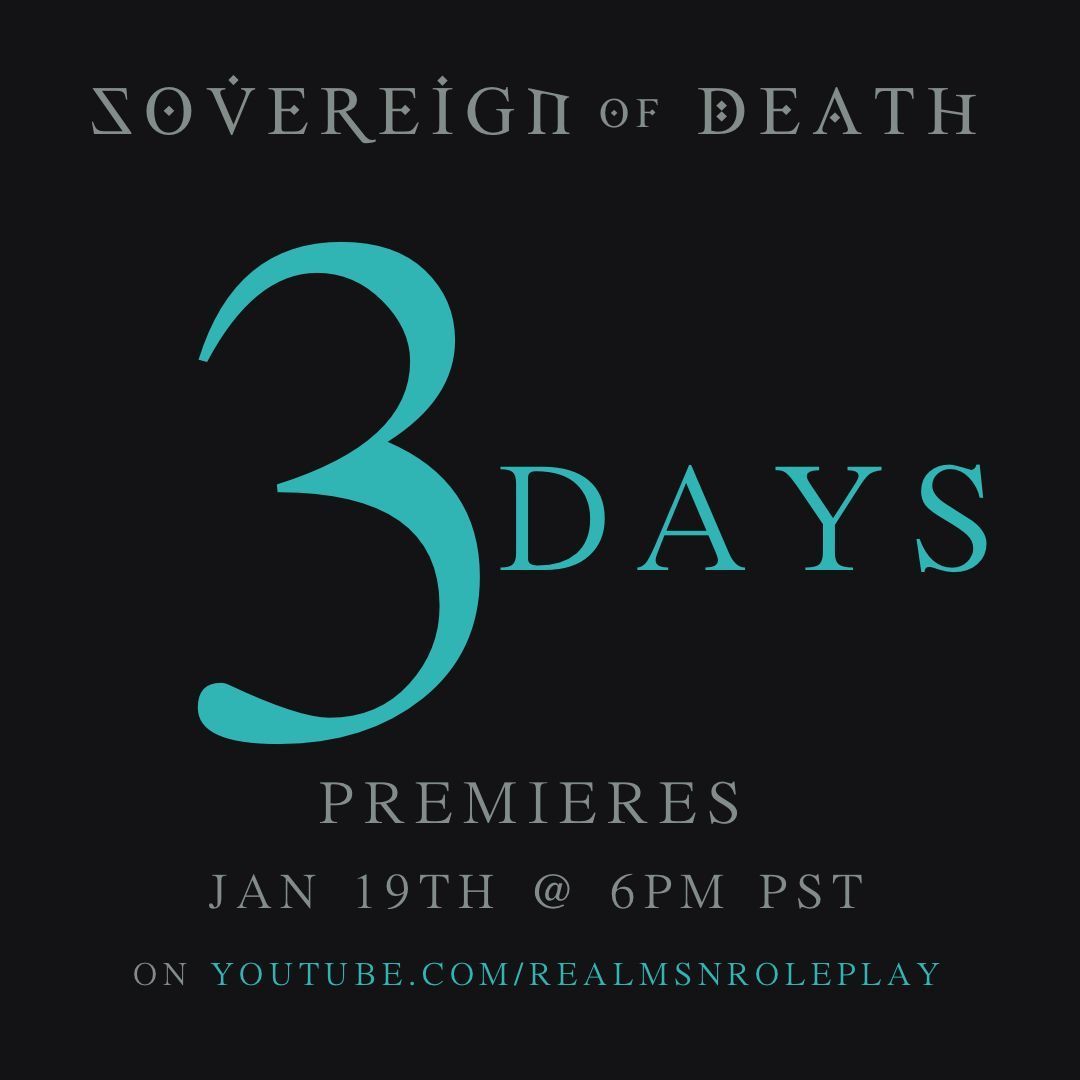 realmsnroleplay's tweet photo. THREE DAYS TO GO till Realms &amp; Rolepay's actual play tabletop campaign Sovereign of Death premieres! 

#RealmsAndRoleplay #NewShow #Realms&amp;Roleplay  #R&amp;R  #SovereignOfDeath  #MalloryLittleton #CarmenAskerneese #XalavierNelsonJr #MiellynFitzwaterBarrows #ErinFusco https://t.co/2YucMkwQKD