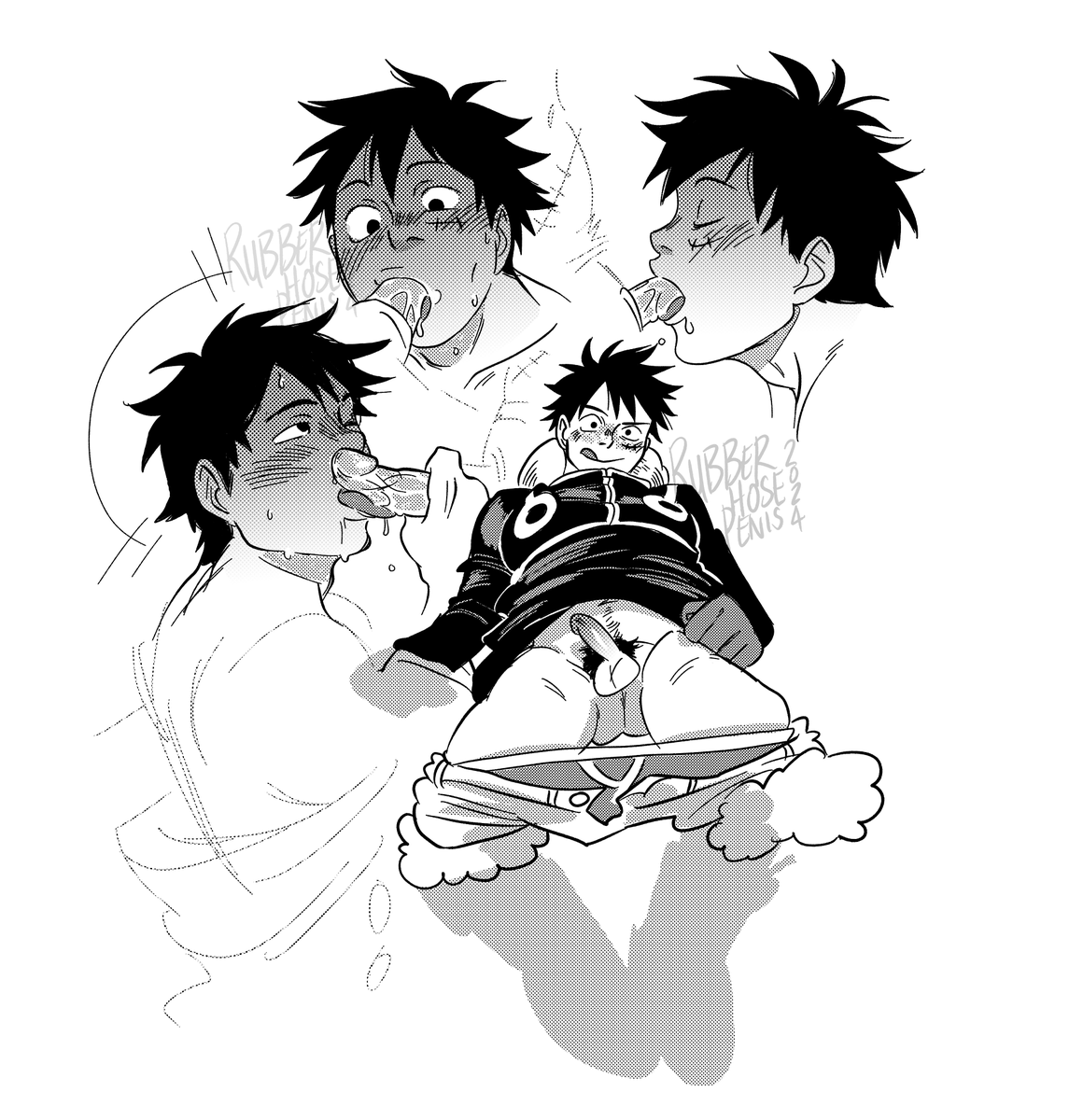 VQD said i had to post my 👒shlorpin' ⚔️strap sketches, so i tidied them up a bit and added some screentones.