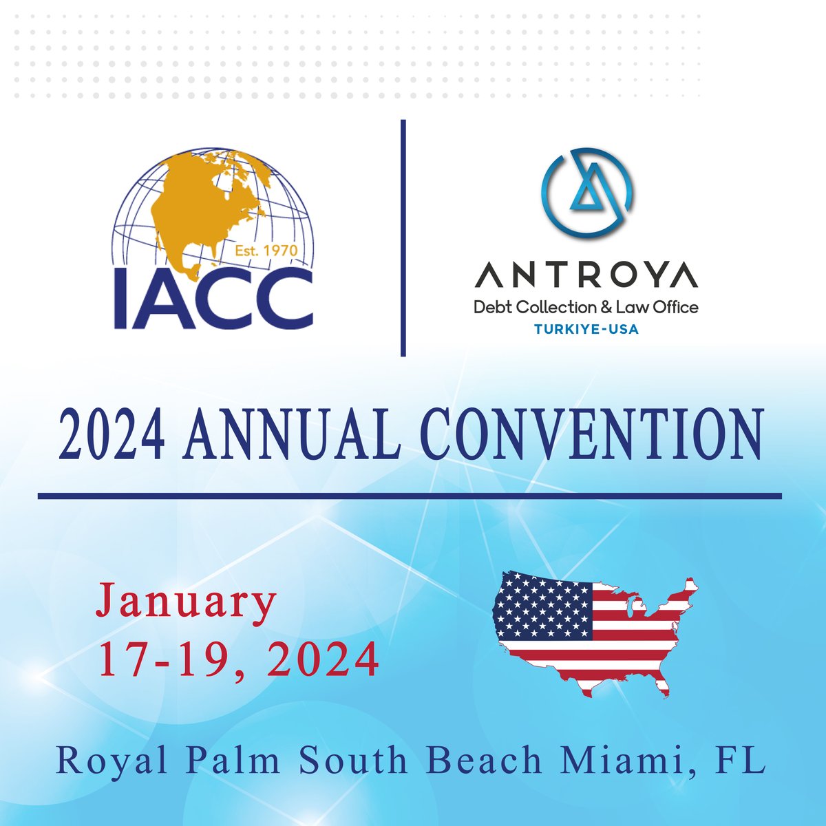 Excited to be part of the IACC Annual Meeting 2024! Looking forward to fostering collaborations in the commercial debt collection sector with our partners and friends. 🌐 #IACC2024 #Collaboration #DebtCollection