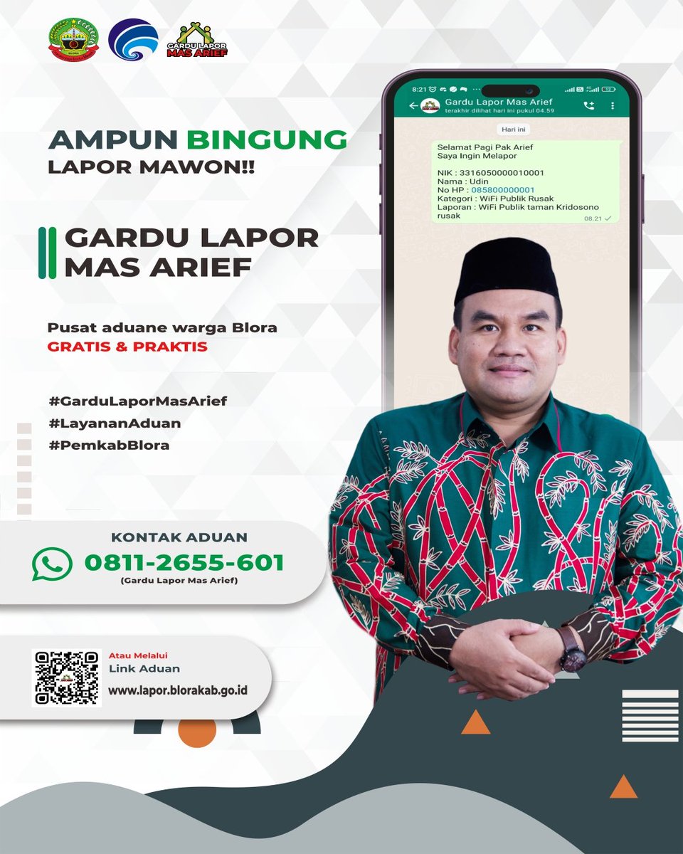 Anda memiliki keluhan atau ide saran tentang permasalahan di Bidang Infrastruktur, Pendidikan, Sosial Budaya ataupun yang berhubungan dengan pelayanan kepada masyarakat?

Ampun Bingung...
Lapor Mawon lewat "Gardu Lapor Mas Arief"

Kontak Aduan
0811 2655 601

Mudah dan Praktis!!