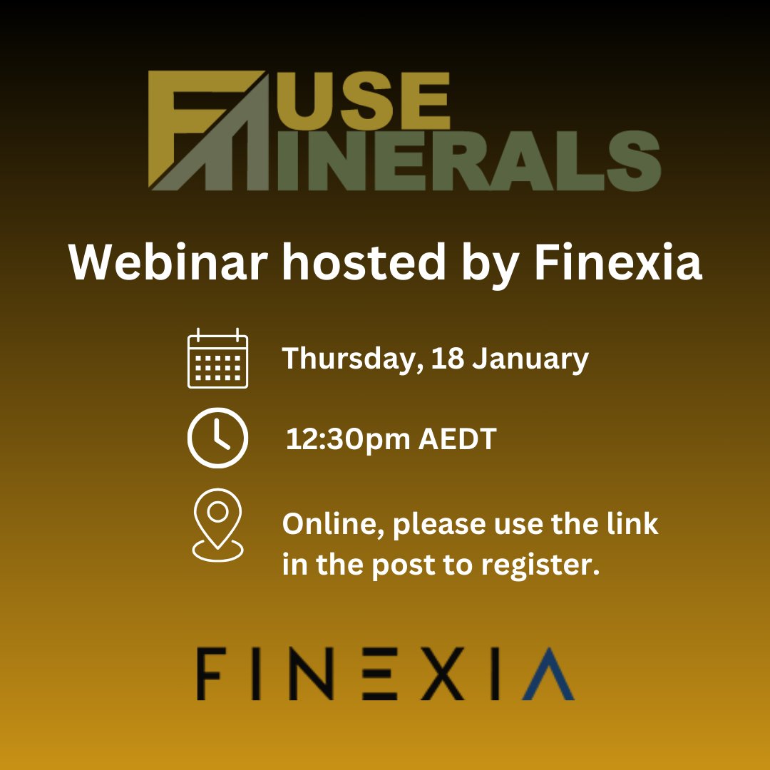 Join the online <a href="/FuseMinerals/">Fuse Minerals</a> webinar, hosted with Finexia Financial Group, this Thursday 18th January at 12:30pm AEDT.  

In 2023 there were only 43 IPO's on the ASX. Fuse has had strong support to be one of the first ASX listings of 2024, and will close the IPO 24th of January