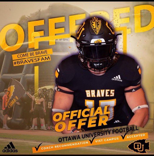 Blessed to receive an offer Ottawa University <a href="/OttawaBravesFB/">Ottawa Braves Football</a> 🙏🏾🦦⚫️🟡 <a href="/Coach_CAnderson/">Coach CA</a> <a href="/CoachNickDavis/">Nick Davis</a> <a href="/coachmudd2/">Blake Mudd</a> <a href="/COACHRIPLEY1/">Ripley</a>