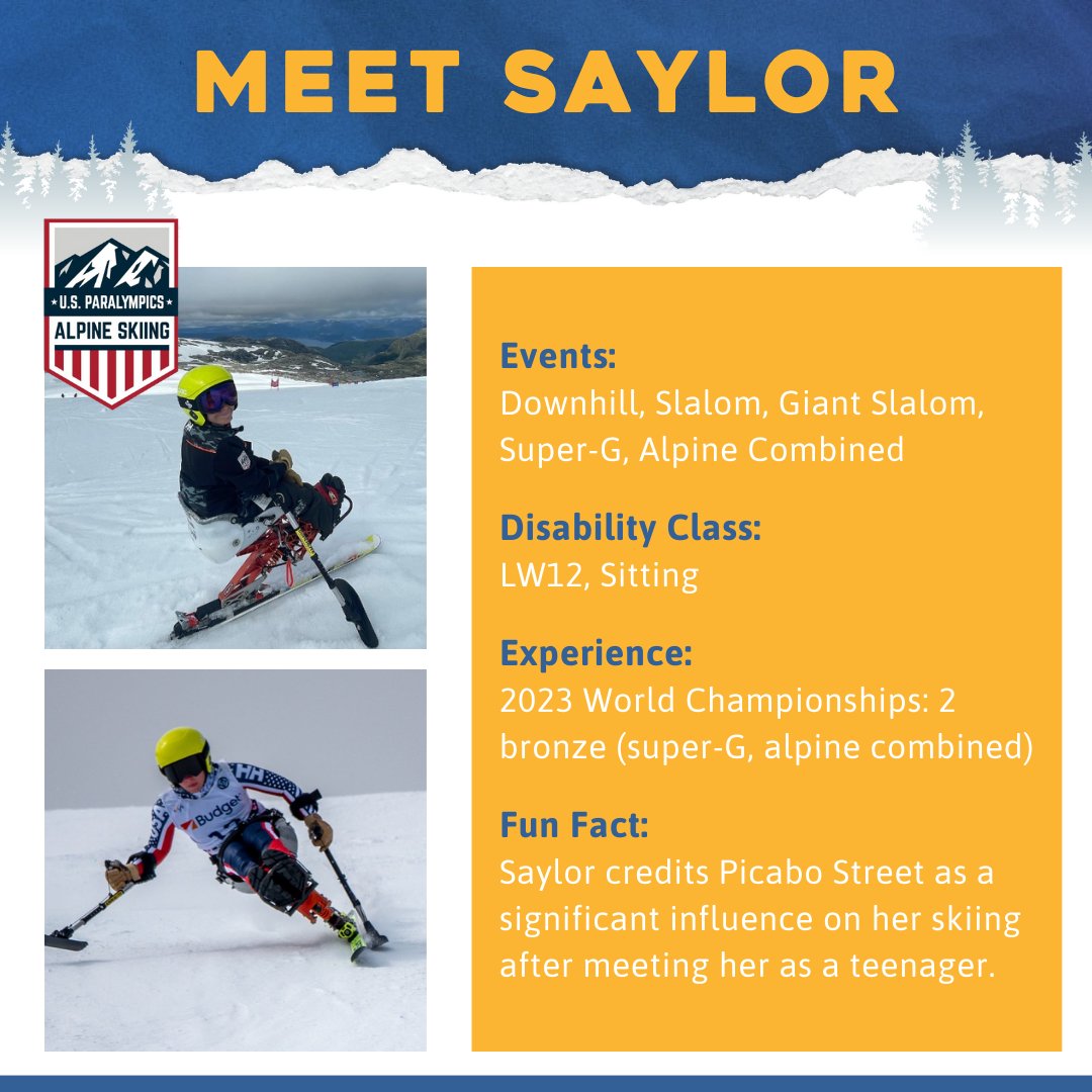 AdaptiveSpirit's tweet photo. Saylor has been skiing since the age of four and has never looked back! A member of the Para Alpine team since 2022, she's ready to compete. Meet Saylor O'Brien. #AdaptiveAthlete #TeamSpotlight #meettheteam #alpineskiing #paraalpine #AthleteFeature #Paralympics #TeamUSA https://t.co/4IQi4Dbfat