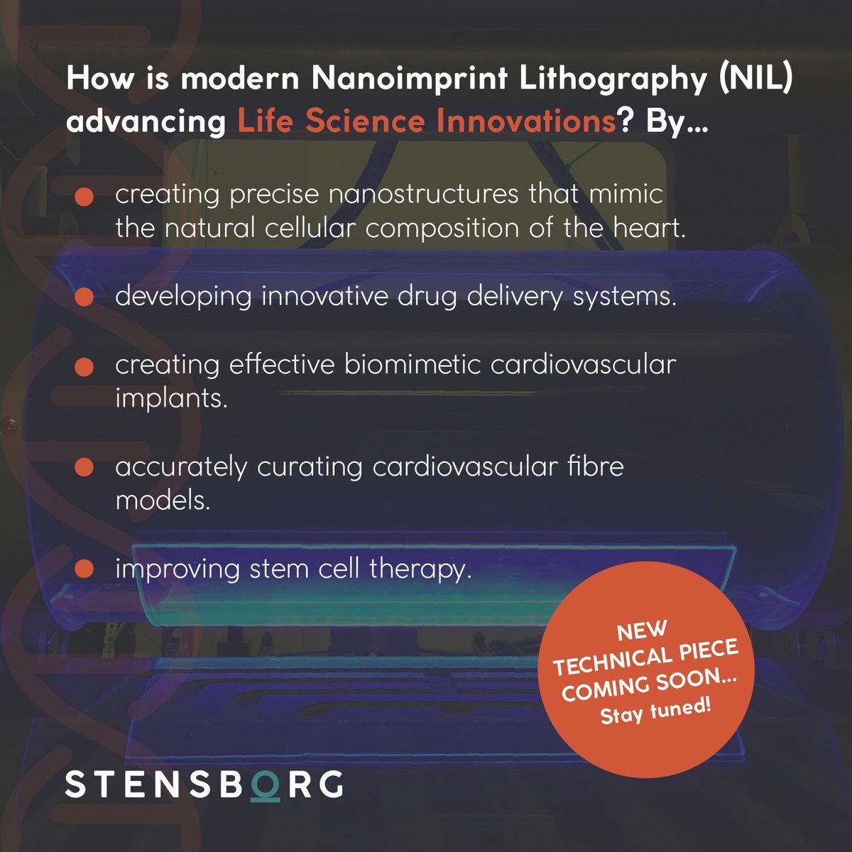Stensborg's tweet image. Experience #BioMedicine revolution through cutting-edge #NanoImprintLithography techniques. How? Our intelligent device offers precise #Nanopatterning for many #ResearchLabs applications. Dive into the future of #CardioFiberGrowth &amp;amp; #LifeScience! SOON at buff.ly/2PcPuJ5.