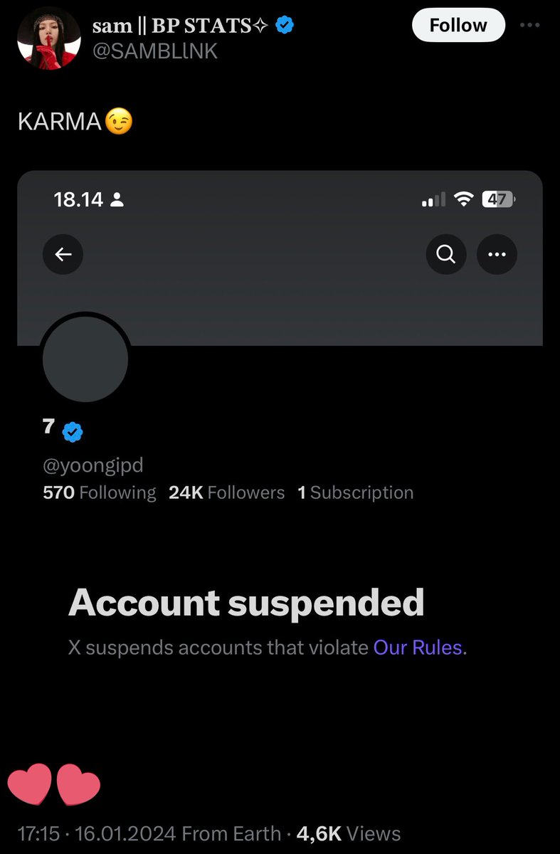 cypherhaegeum's tweet photo. @SAMBLlNK be fr baby you i got suspended at 17:06 and you tweeted even not after 10 mins. stalking me? 🥰
my fan https://t.co/7zGtTqNua8