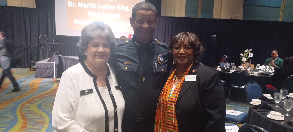 JanicePoirier2's tweet photo. Dr. Martin Luther King, Jr. Scholarship Breakfast on January 15, 2024 at the West Palm Beach Convention Center.  The program, Congresswoman Lois Frankel &amp; West Palm Beach Chief of Police, Frank Adderley, Democratic National Committee member, Terri Rizzo, and Senator Bobby Powell. https://t.co/s5FPh43HpT