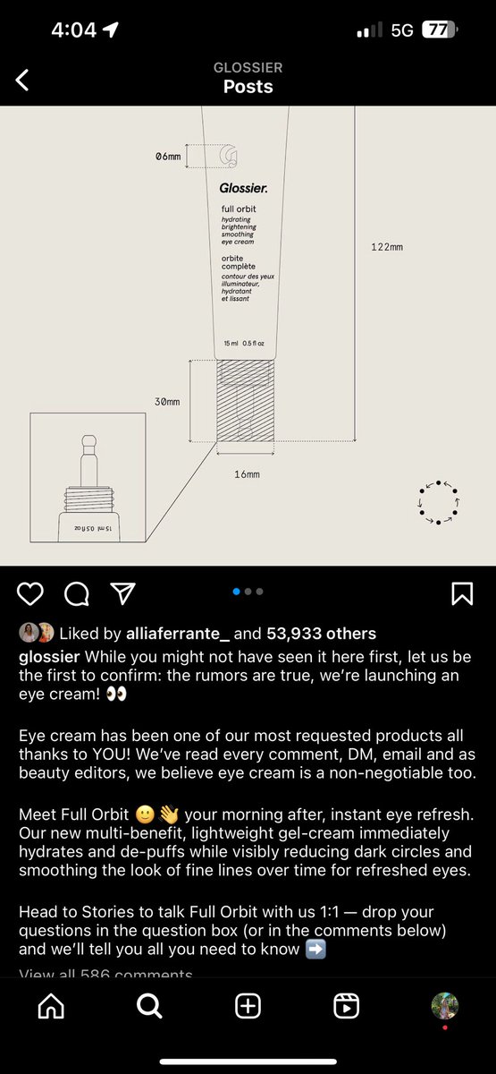 iaz621's tweet photo. A social media strategy i admire is glossier! they post content that allows consumers to share what products we want to see in the future. glossier eye cream was heavily requested so they decided to create it. they use social media as an art to express thoughts #APR333 @BamaAPR https://t.co/AnVAAW8xVf