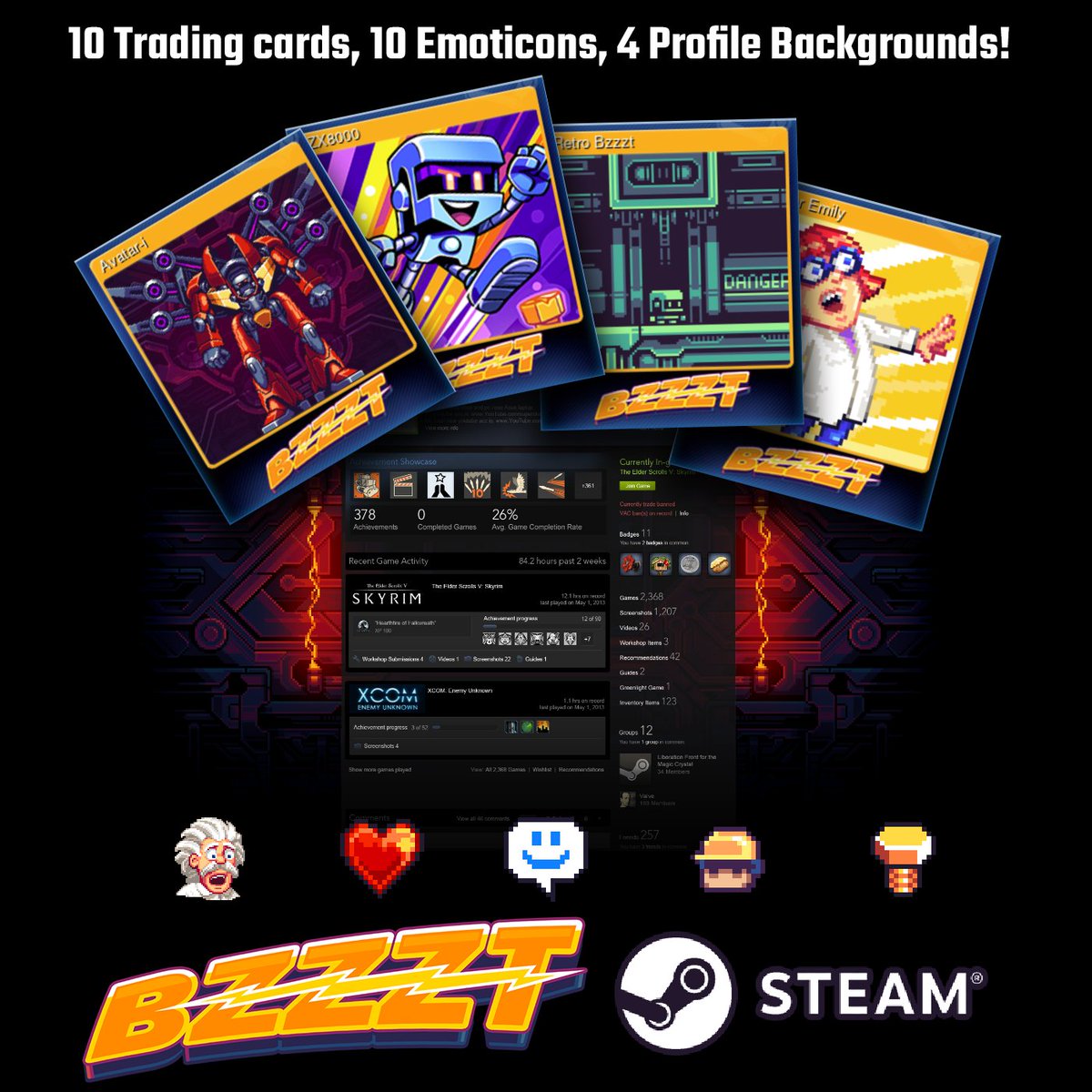 ko_dll's tweet image. Bzzzt trading cards are finally approved and ready for collection!
🤖🎮😍
You can expect:
- 10 Trading Cards
- 10 Emoticons
- 4 Profile Backgrounds

#indiedeveloper #indiegamedev #solo_dev #gamedev #indiegame