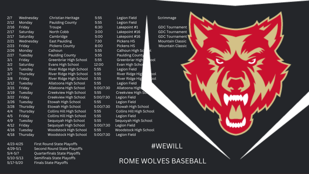 RomeWolves's tweet photo. 2024 ROME WOLVES GAME SCHEDULE https://t.co/9vXa9wchHf
