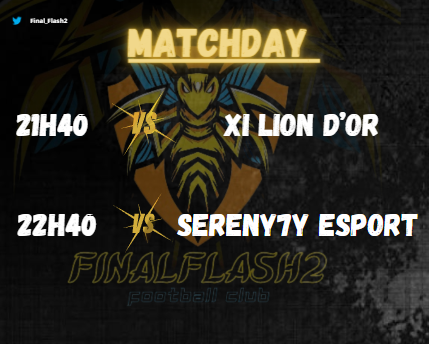 MATCHDAY ⚽️

21H40 🆚 #XILIONDOR - <a href="/BDX_CHAMPIONS/">⚽️ BDX CHAMPION’S ⚽️</a> 
22H40 🆚 #SERENY7Y_ESPORT - @WOC_TOURNAMENT 

🎨: <a href="/LutchoWoff/">LutchoW_08</a>