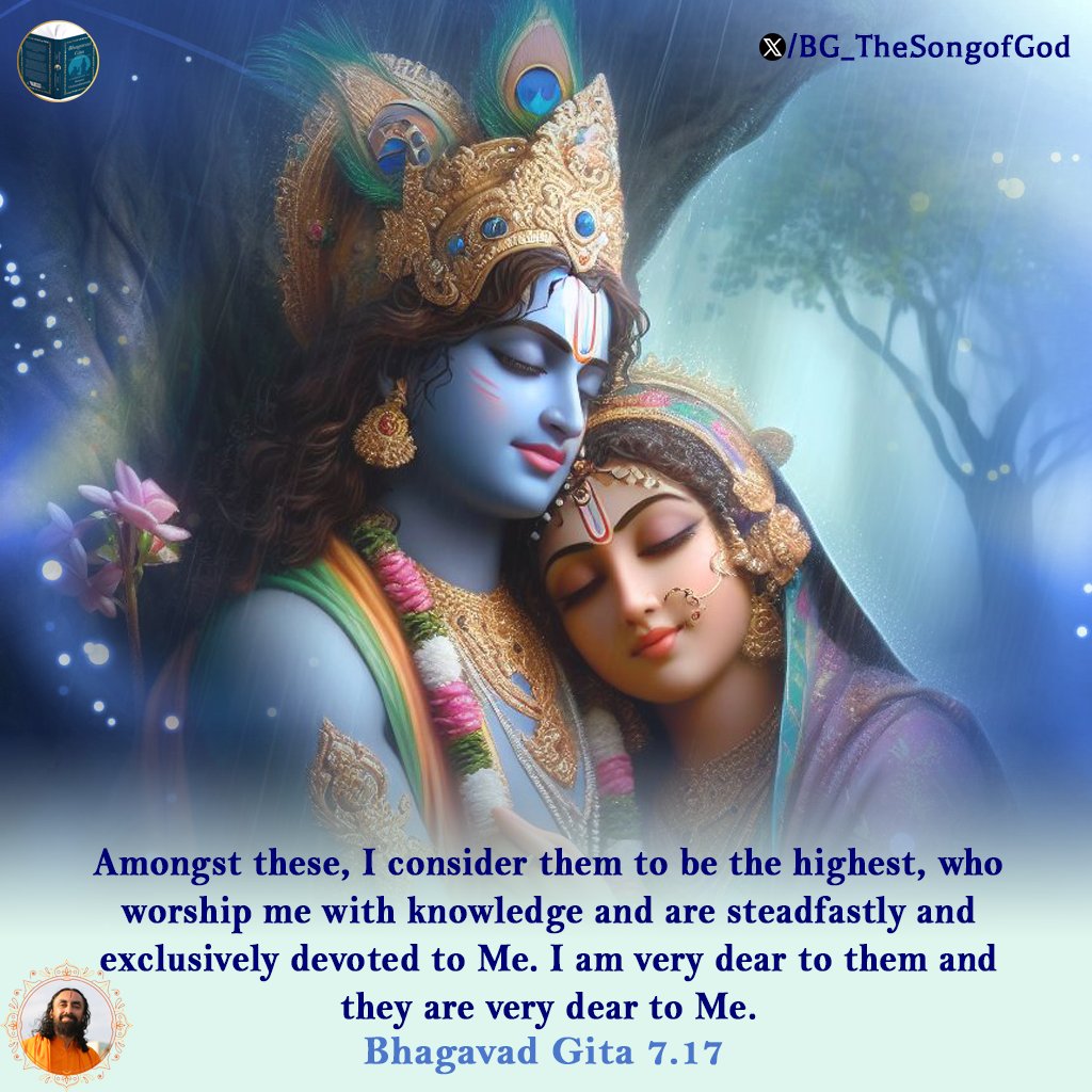 Amongst these, I consider them to be the highest, who worship Me with knowledge, and are steadfastly and exclusively devoted to Me. I am very dear to them and they are very dear to Me. BG 7.17

#BhagavadGita #HolyBhagavadGita #Krishna #Spirituality #Wisdom #God #gita