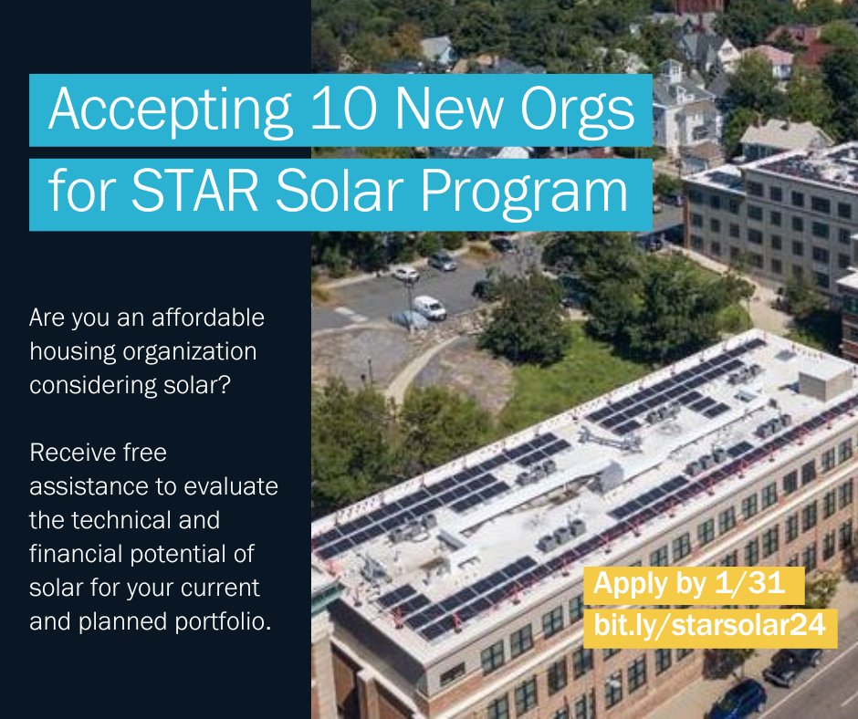 The STAR Solar Program is Open! Apply to join the 2024 STAR cohort to receive free assistance to evaluate the technical and financial potential of solar for your current and planned portfolio. Apply by Jan 31st: lisc.org/boston/our-wor…