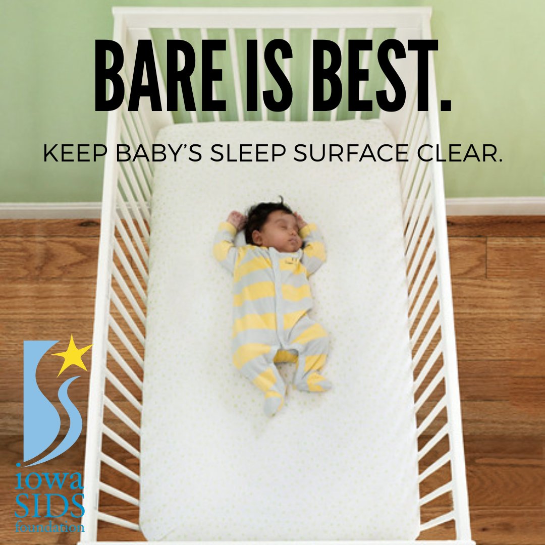 IowaSids's tweet image. ⚠️ Risk: Soft toys, non-fitted/loose bedding, or weighted items in the sleep area increase baby’s risk of other sleep-related death.
 ✅ Tip: Reduce risk by clearing the sleep area, except for a fitted sheet on the mattress. #ClearThe Crib go.nih.gov/lneL0yf#SafeTo…