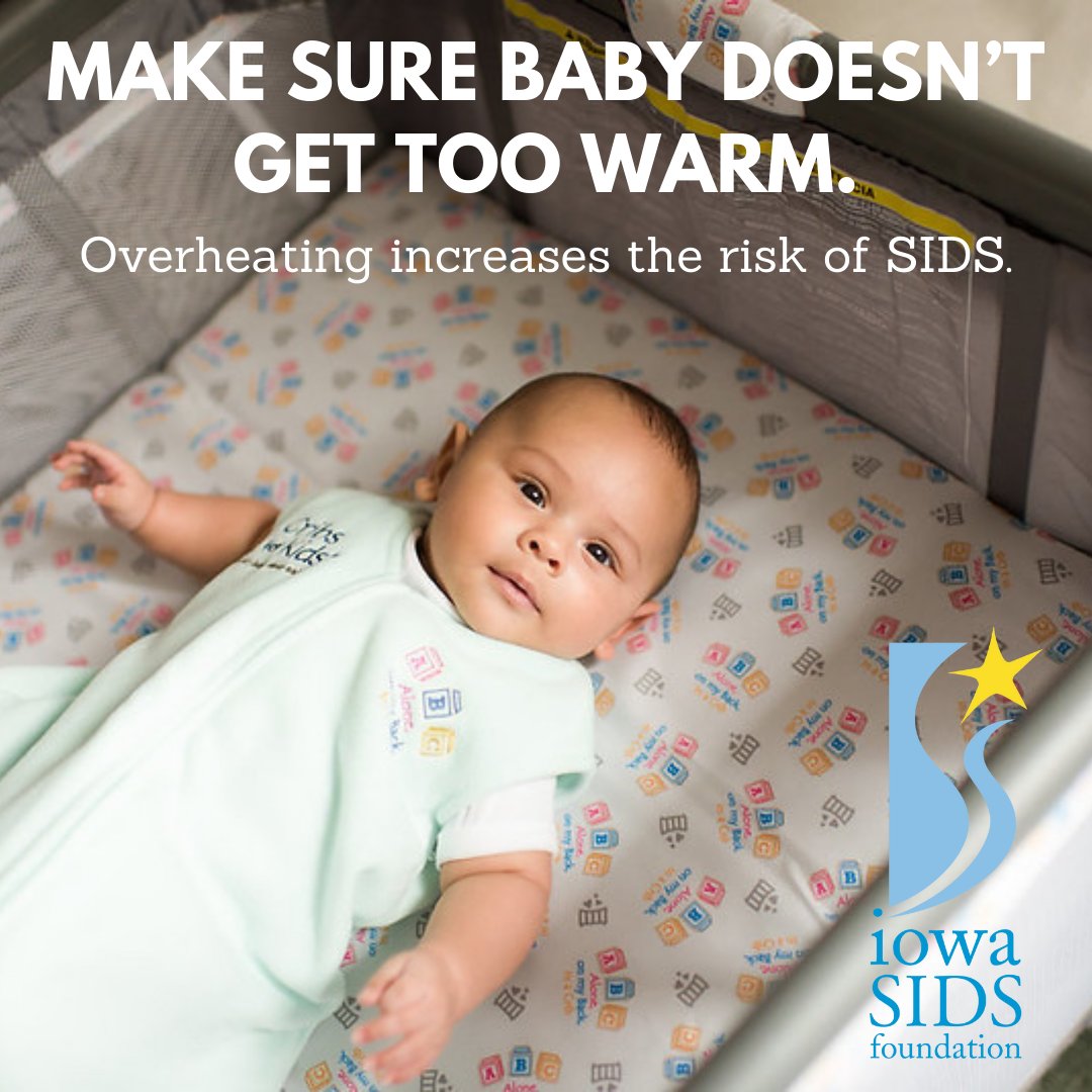 IowaSids's tweet image. ⚠️ Risk: Overheating increases baby’s risk for other sleep-related death.
 ✅ Tip: Reduce risk by using a wearable blanket or 1 layer more than you would wear, dressing baby for the room temperature, and removing hats when baby is indoors. go.nih.gov/lneL0yf#SafeTo…