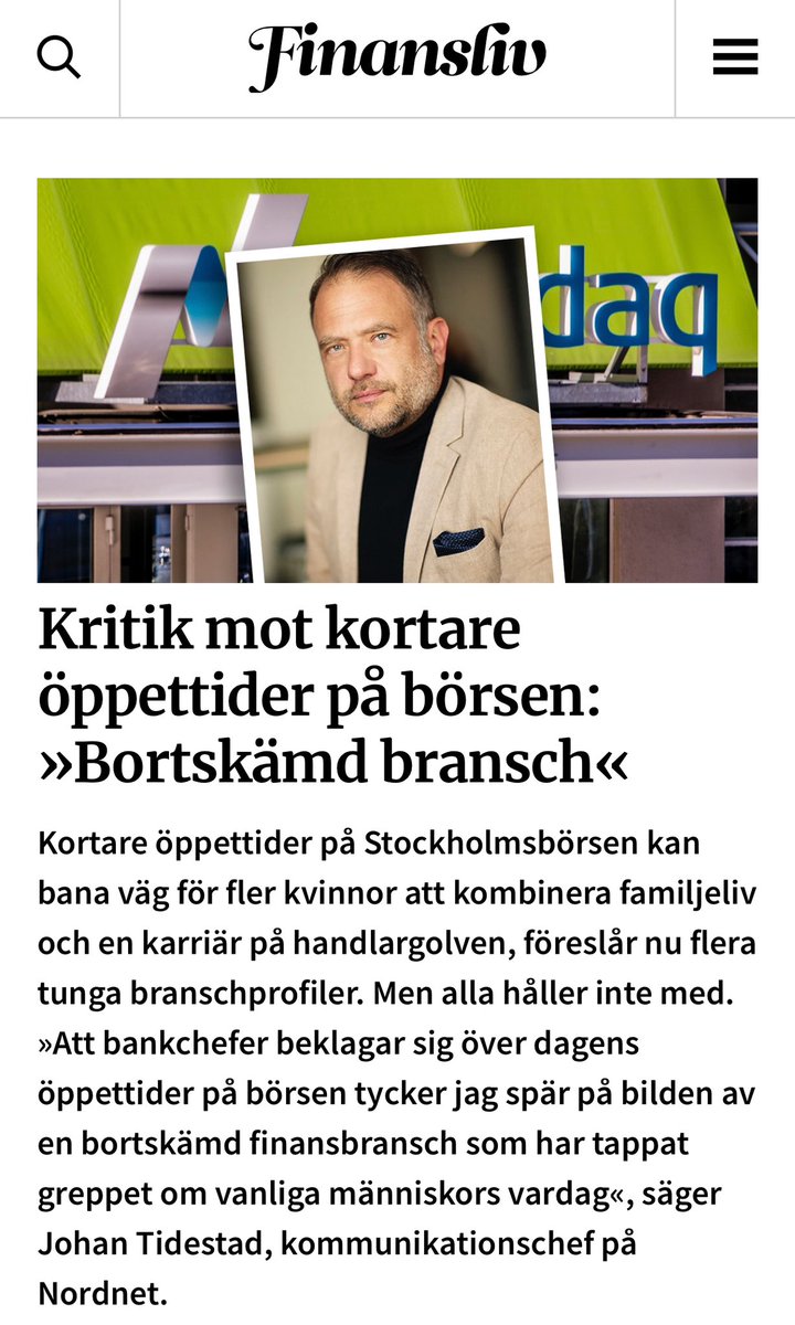 JohanNordnet's tweet photo. 👀 Börsens öppettider bör anpassas efter spararnas behov. Inte efter när bankanställda vill gå hem för dagen. https://t.co/rtF3J6zCd4