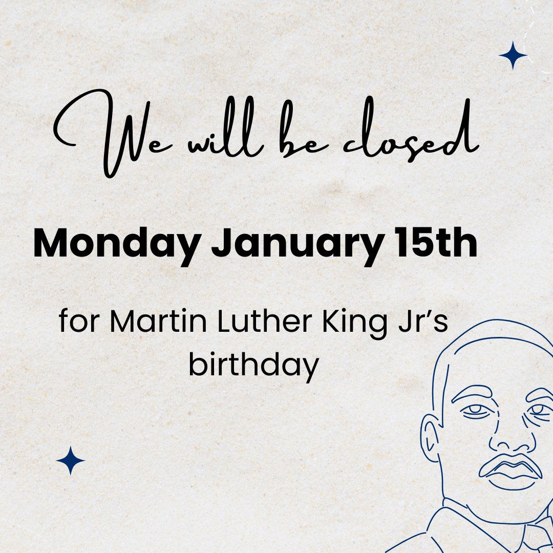 AClawlibrary's tweet photo. The law library will be closed on Monday January 15th for Martin Luther King Jr's birthday. We will re-open on Tuesday January 16th at 9 am. https://t.co/MW9YmLjsbL